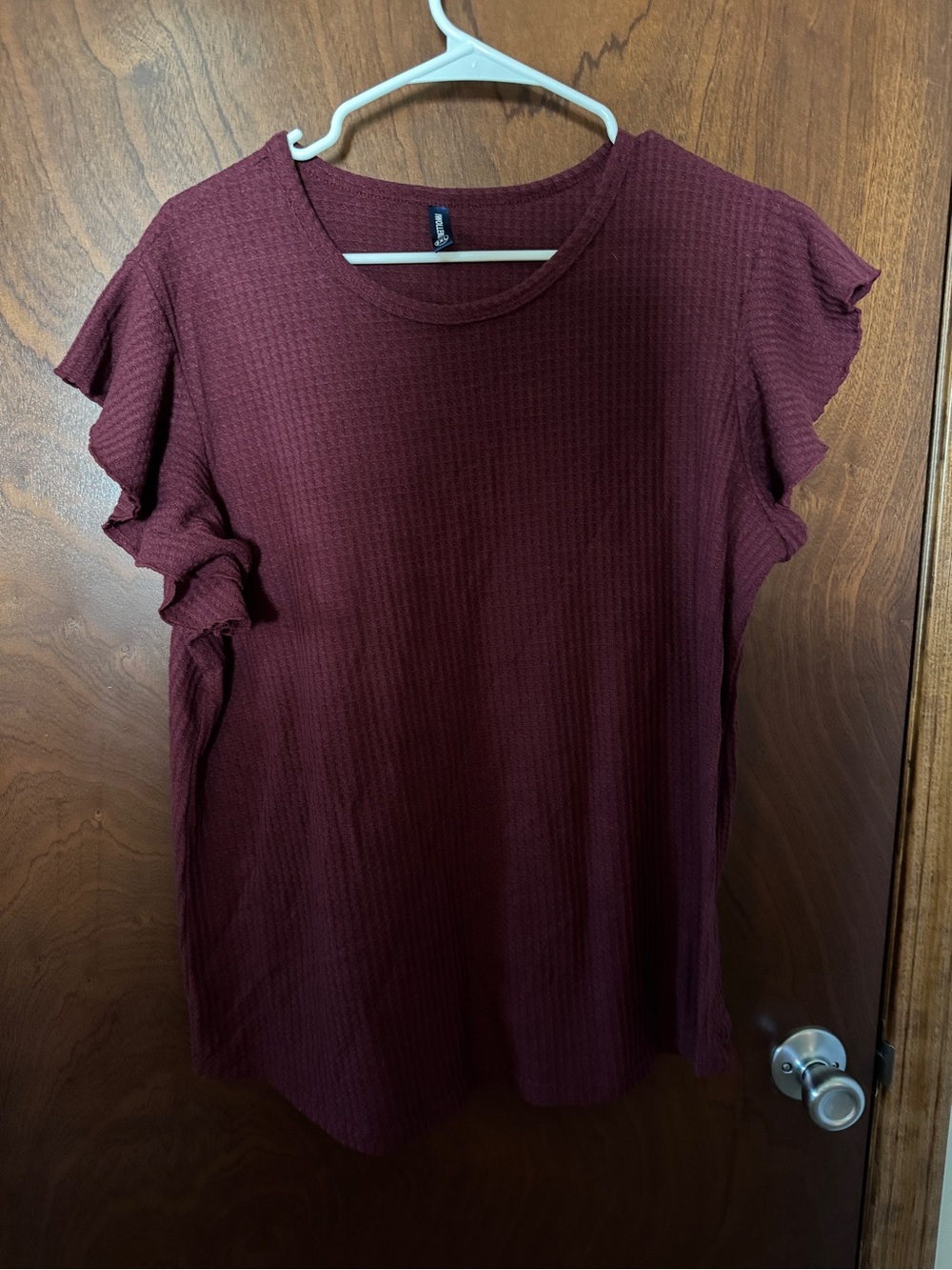 Women's Short Ruffle Sleeve Top - Dark Burgundy